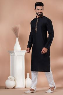 Picture of Dashing Black Designer Men’s Kurta Pyjama for Sangeet and Parties