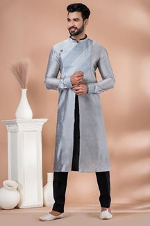 Picture of Attractive Grey Designer Men’s Kurta Pyjama for Engagement, Sangeet and Parties