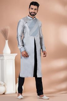 Picture of Attractive Grey Designer Men’s Kurta Pyjama for Engagement, Sangeet and Parties