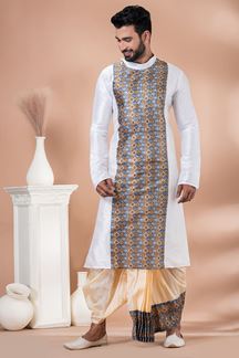 Picture of Stylish White Designer Men’s Dhoti Sets for Festivals, Reception, Sangeet and Parties