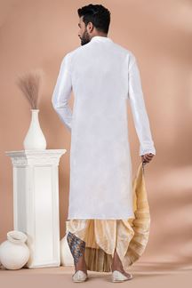 Picture of Stylish White Designer Men’s Dhoti Sets for Festivals, Reception, Sangeet and Parties