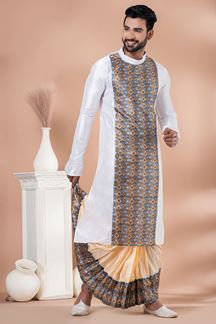 Picture of Stylish White Designer Men’s Dhoti Sets for Festivals, Reception, Sangeet and Parties