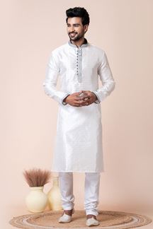 Picture of Royal White Designer Men’s Kurta Pyjama for Festivals, Sangeet, and Parties