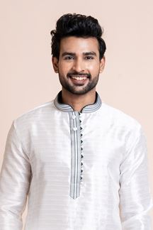 Picture of Royal White Designer Men’s Kurta Pyjama for Festivals, Sangeet, and Parties