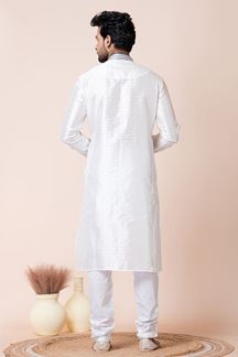 Picture of Royal White Designer Men’s Kurta Pyjama for Festivals, Sangeet, and Parties