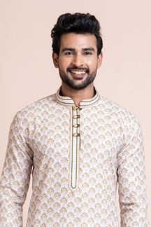 Picture of Amazing White Designer Men’s Kurta Pyjama for Engagement, Festivals, Sangeet, and Parties