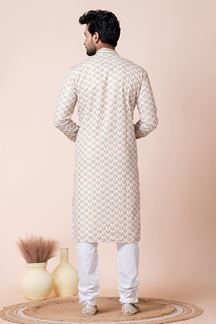 Picture of Amazing White Designer Men’s Kurta Pyjama for Engagement, Festivals, Sangeet, and Parties