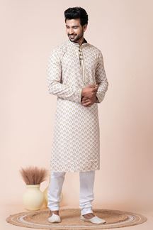 Picture of Amazing White Designer Men’s Kurta Pyjama for Engagement, Festivals, Sangeet, and Parties