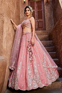 Picture of Magnificent Pink Designer Indo-Western Lehenga Choli for Engagement, Sangeet, and Reception