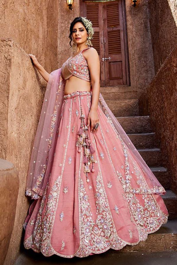 Picture of Magnificent Pink Designer Indo-Western Lehenga Choli for Engagement, Sangeet, and Reception