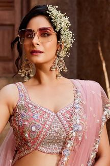 Picture of Magnificent Pink Designer Indo-Western Lehenga Choli for Engagement, Sangeet, and Reception