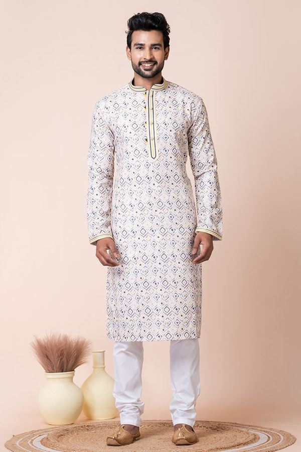 Picture of Fancy Multi Designer Men’s Kurta Pyjama for Engagement, Festivals, Sangeet, and Parties