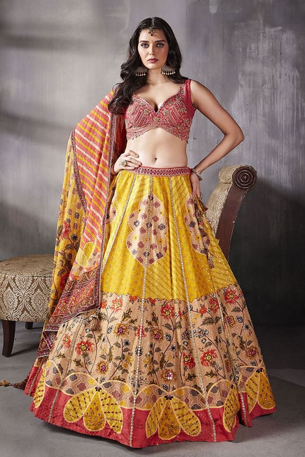 Picture of EnticingMulti Designer Wedding Lehenga Choli for Haldi, Sangeet, and Pre-Wedding Shoot