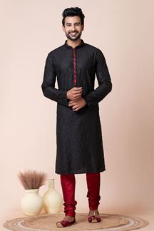 Picture of Appealing Black Designer Men’s Kurta Pyjama for Engagement, Reception, Sangeet, and Parties