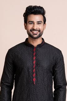 Picture of Appealing Black Designer Men’s Kurta Pyjama for Engagement, Reception, Sangeet, and Parties
