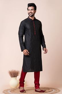 Picture of Appealing Black Designer Men’s Kurta Pyjama for Engagement, Reception, Sangeet, and Parties