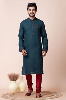 Picture of Fashionable Teal Green Designer Men’s Kurta Pyjama for Engagement, Reception, Festivals, Sangeet, and Parties