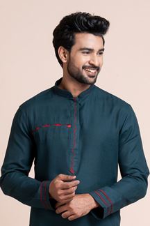 Picture of Fashionable Teal Green Designer Men’s Kurta Pyjama for Engagement, Reception, Festivals, Sangeet, and Parties