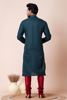 Picture of Fashionable Teal Green Designer Men’s Kurta Pyjama for Engagement, Reception, Festivals, Sangeet, and Parties