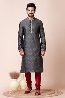 Picture of Magnificent Grey Designer Men’s Kurta Pyjama for Engagement, Reception, Festivals, Sangeet, and Parties
