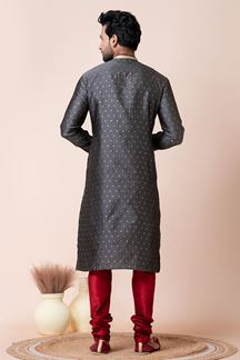 Picture of Magnificent Grey Designer Men’s Kurta Pyjama for Engagement, Reception, Festivals, Sangeet, and Parties