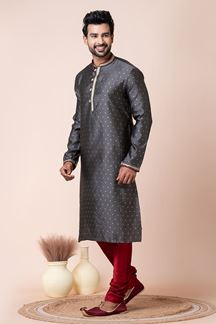 Picture of Magnificent Grey Designer Men’s Kurta Pyjama for Engagement, Reception, Festivals, Sangeet, and Parties