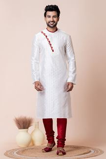 Picture of Impressive White Designer Men’s Kurta Pyjama for Engagement, Reception, Festivals, Sangeet, and Parties