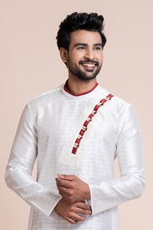 Picture of Impressive White Designer Men’s Kurta Pyjama for Engagement, Reception, Festivals, Sangeet, and Parties