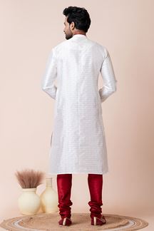 Picture of Impressive White Designer Men’s Kurta Pyjama for Engagement, Reception, Festivals, Sangeet, and Parties