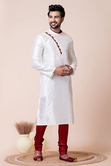 Picture of Impressive White Designer Men’s Kurta Pyjama for Engagement, Reception, Festivals, Sangeet, and Parties