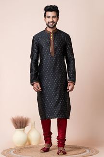 Picture of Exquisite Black Designer Men’s Kurta Pyjama for Reception, Sangeet, and Parties
