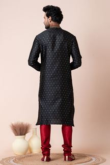 Picture of Exquisite Black Designer Men’s Kurta Pyjama for Reception, Sangeet, and Parties