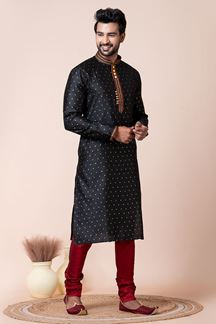 Picture of Exquisite Black Designer Men’s Kurta Pyjama for Reception, Sangeet, and Parties