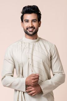 Picture of Exuberant Cream Designer Men’s Kurta Pyjama for Engagement, Reception, Sangeet, and Parties
