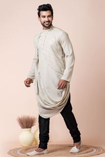 Picture of Exuberant Cream Designer Men’s Kurta Pyjama for Engagement, Reception, Sangeet, and Parties