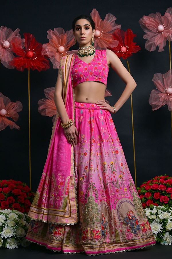 Picture of Flamboyant Pink Designer Indo-Western Lehenga Choli for Engagement, Reception, Pre-Wedding Shoots, Sangeet, and Parties
