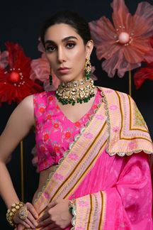 Picture of Flamboyant Pink Designer Indo-Western Lehenga Choli for Engagement, Reception, Pre-Wedding Shoots, Sangeet, and Parties