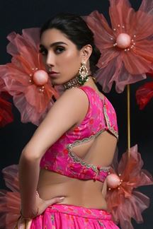 Picture of Flamboyant Pink Designer Indo-Western Lehenga Choli for Engagement, Reception, Pre-Wedding Shoots, Sangeet, and Parties