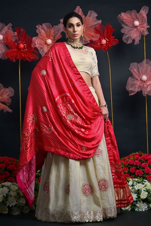 Picture of Surreal Cream Designer Wedding Lehenga Choli for Wedding, Reception, Pre-Wedding Shoots, Sangeet, and Parties