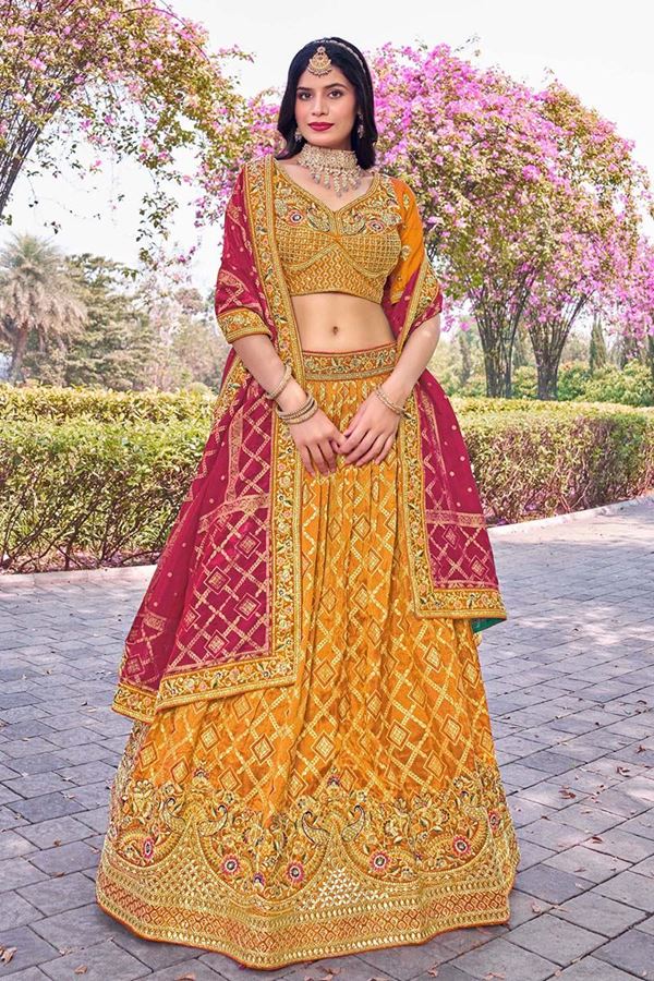 Picture of Breathtaking Mustard Designer Bridal Lehenga Choli for Haldi, Wedding, Reception, Sangeet, and Pre-Wedding Shoots