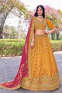 Picture of Breathtaking Mustard Designer Bridal Lehenga Choli for Haldi, Wedding, Reception, Sangeet, and Pre-Wedding Shoots