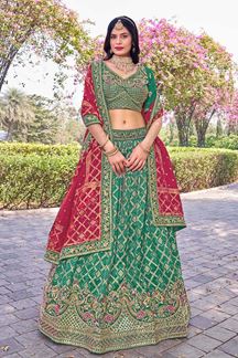Picture of Exuberant Rama Green Designer Bridal Lehenga Choli for Mehendi, Wedding, Reception, Sangeet, and Pre-Wedding Shoots
