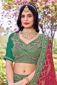 Picture of Exuberant Rama Green Designer Bridal Lehenga Choli for Mehendi, Wedding, Reception, Sangeet, and Pre-Wedding Shoots