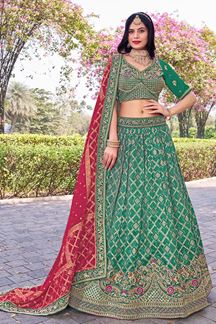 Picture of Exuberant Rama Green Designer Bridal Lehenga Choli for Mehendi, Wedding, Reception, Sangeet, and Pre-Wedding Shoots