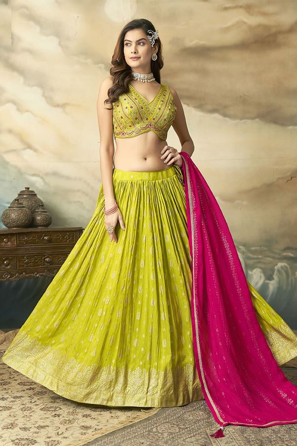 Picture of Ethnic Green Designer Indo-Western Lehenga Choli for Engagement, Mehendi, Reception, Sangeet, and Parties
