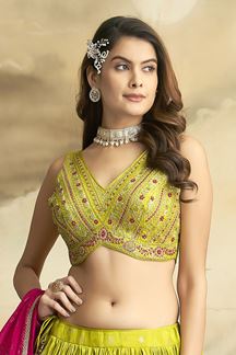Picture of Ethnic Green Designer Indo-Western Lehenga Choli for Engagement, Mehendi, Reception, Sangeet, and Parties