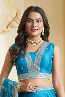 Picture of Exuberant Blue Designer Indo-Western Lehenga Choli for Engagement, Reception, Sangeet, and Parties