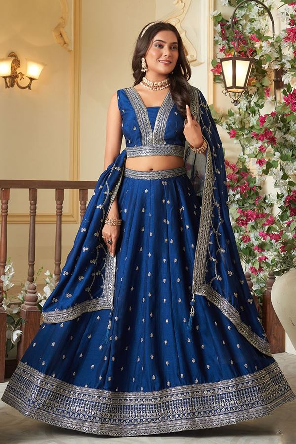 Picture of Smashing Navy Blue Designer Indo-Western Lehenga Choli for Engagement, Wedding, Reception, Sangeet, and Parties