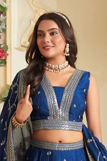 Picture of Smashing Navy Blue Designer Indo-Western Lehenga Choli for Engagement, Wedding, Reception, Sangeet, and Parties
