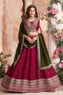 Picture of Fascinating Burgundy Designer Indo-Western Lehenga Choli for Engagement, Wedding, Reception, Sangeet, and Parties